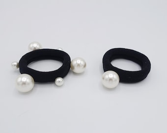 a pack of 2 ponytail holders pearl ball embellished hair elastic woman hair accessories