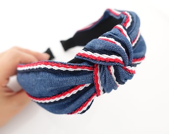 Denim Knoten Stirnband Streifen Linie Denim Haarband Frau Haar Accessoire