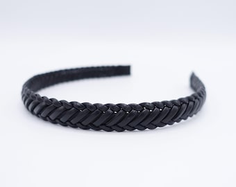 Woven Faux Leather Headband – Braided Slim Hairband for Women
