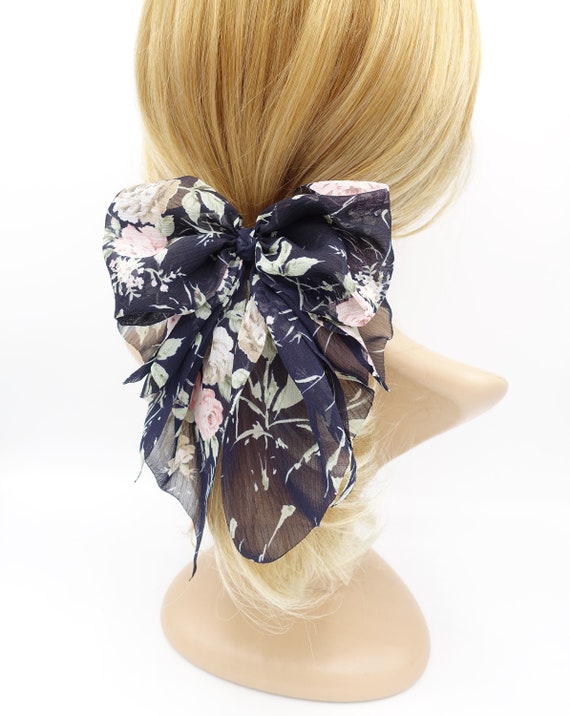 Chiffon Flower Print Bow Droopy Floral Layered Style Bow  display picture 2
