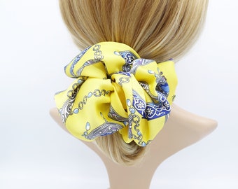 oversized satin scrunchies chain tassel print large hair elastic scrunchie women hair accessory