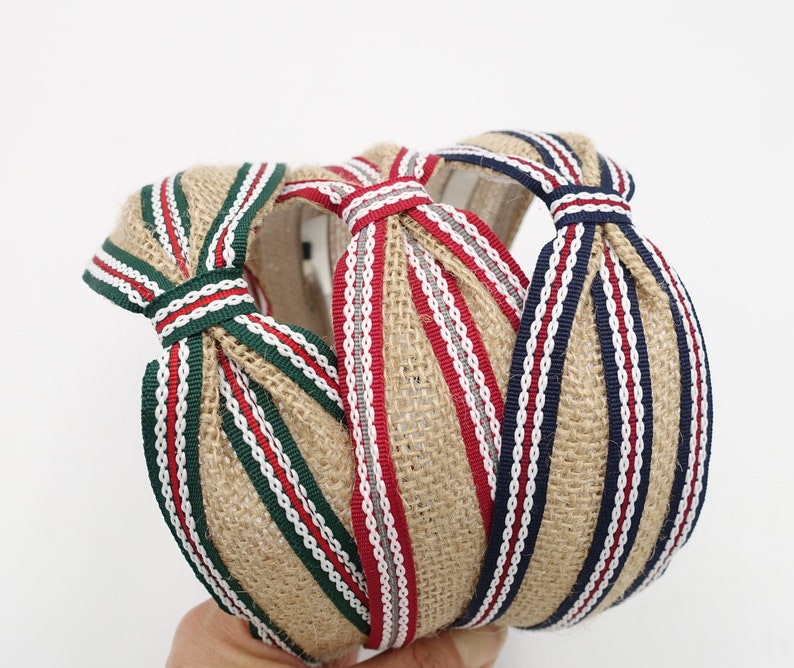 Linen stripe headband front knot hairband for women Etsy