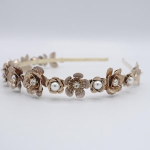 thin bridal headband metal pearl flower hairband for women