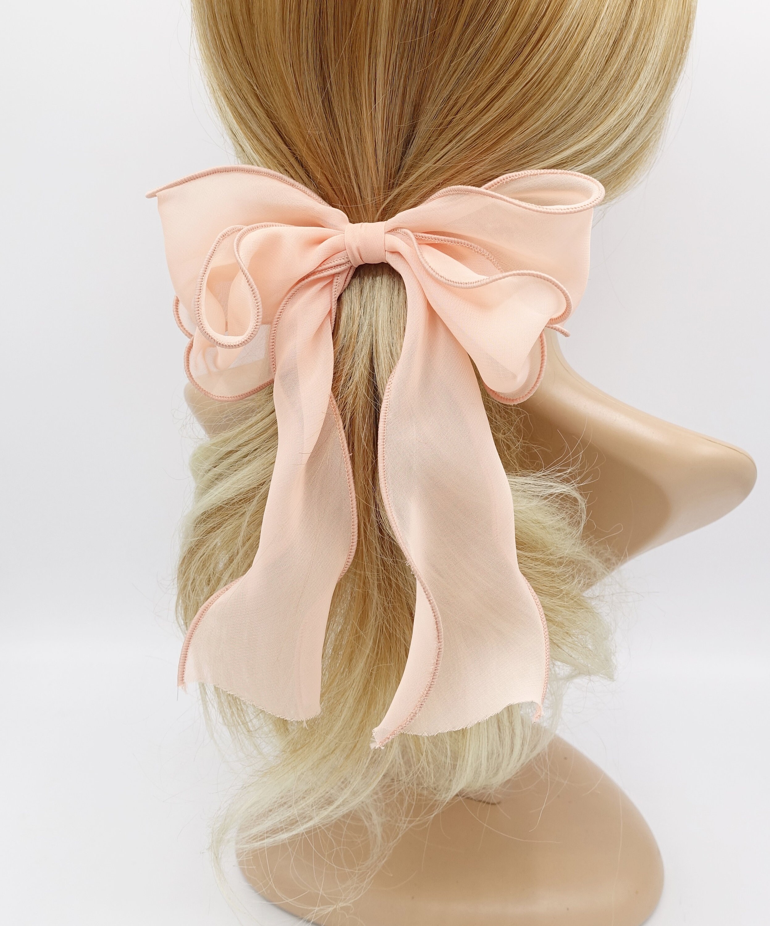 [HAS] 韓国ヘアアクセ☆HA043 Chiffon long ribbon hair tie Double Layer Chiffon Bow Long Ribbon Scrunchie Hair Scarf