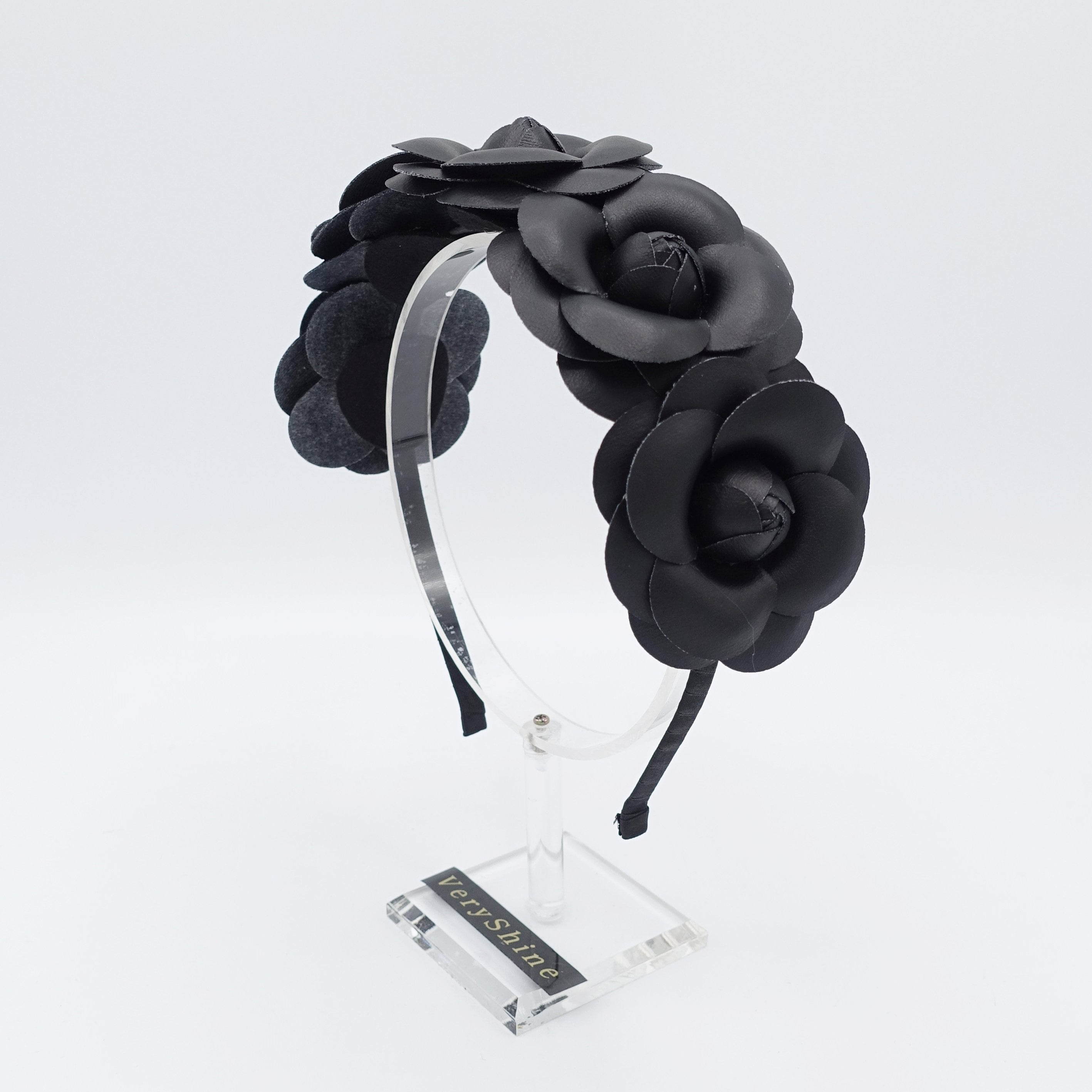 Five Camellia Headband Black Camellia Hairband - Etsy display picture 1