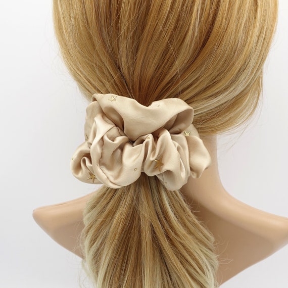 Satin Scrunchies Golden Star Dot Embellished Hair Elastic  display picture 1