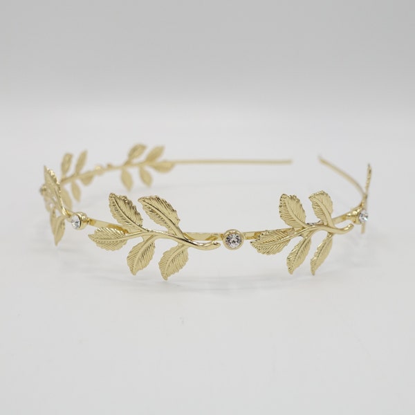 metal leaves branch headband thin bridal hair accessory