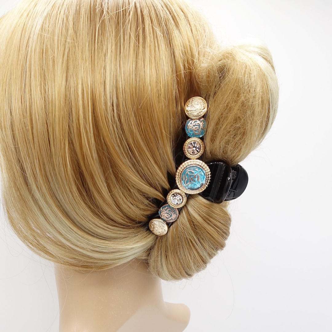 Baroque Button Hair Claw: Antique Rhinestone Hair Clip - Etsy