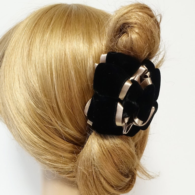 Handmade Satin Wave Ruffle Flower Twin Hair Jaw Claw Clamp Top Hair Accessory Handmade Satin Wave Ruffle Flower Twin Hair Jaw Claw Clamp Top Hair Accessory