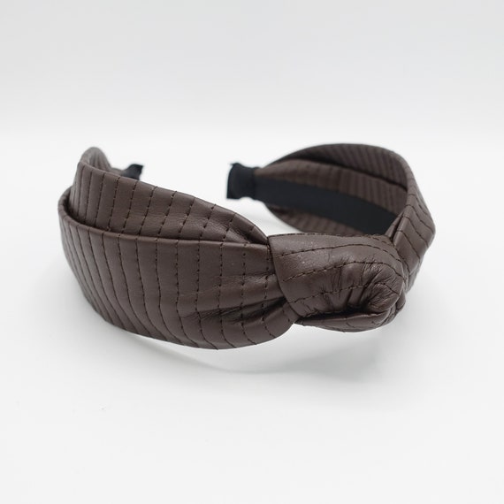 Faux Leather Top Knot Headband: Stitched Hairband, Fall  display picture 2