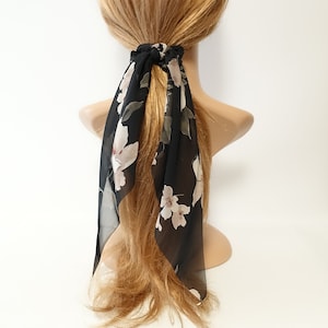 大きな花の植物プリントのロングテールシフォンシュシュスタイリッシュな女性用ヘアゴムアクセサリー