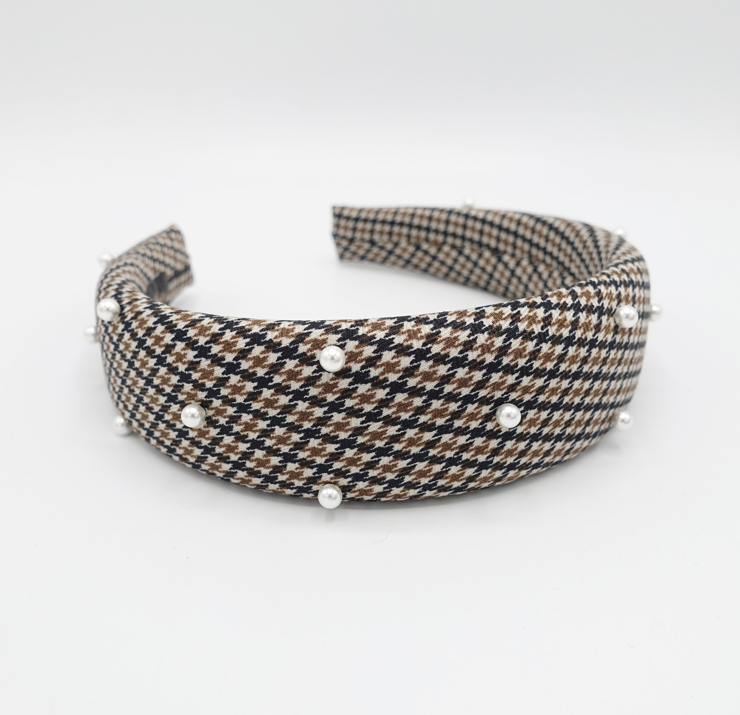 Houndstooth Check Padded Headband Pearl Hairband Classy Hair 