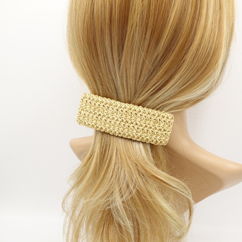 faux straw threaded rectangle hair barrette natural hair accessory image 1