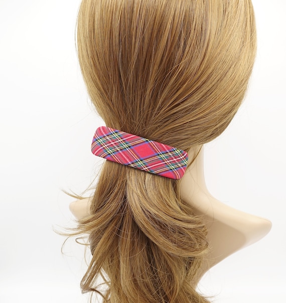 Plaid Check Barrette Rectangle Hair Accessory for Women - Etsy display picture 2