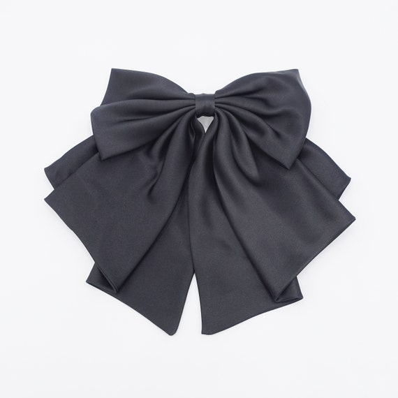 2 Stück Satin-Haarschleifen Mit Sicherheitsnadel – Schwarz & Beige, 18x33 Cm