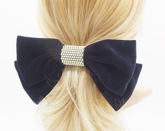 Rhinestone Embellished Velvet Hair Bow for Women - Etsy