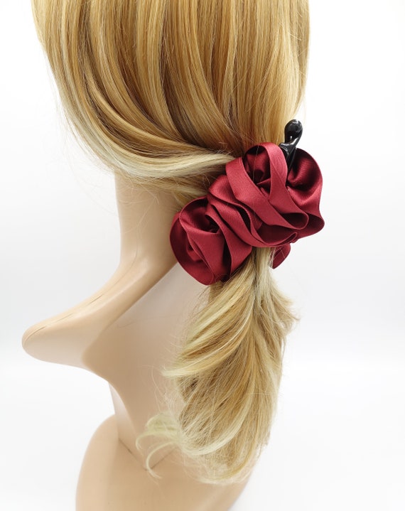 PLASTIC HAIR CLAW CHIFFON GLITTER RUFFLE RIBBON SELECT COLOR