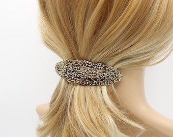 Baroque Steel Hair Barrette: Antique Style Flower & Leaves