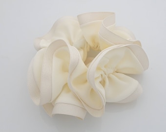 Grosgrain Trim Satin Hair Scrunchies Hair Elastics for Woman