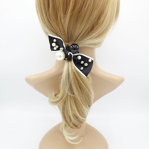 a set of pearl decorated bow knot ponytail holders hair elastic