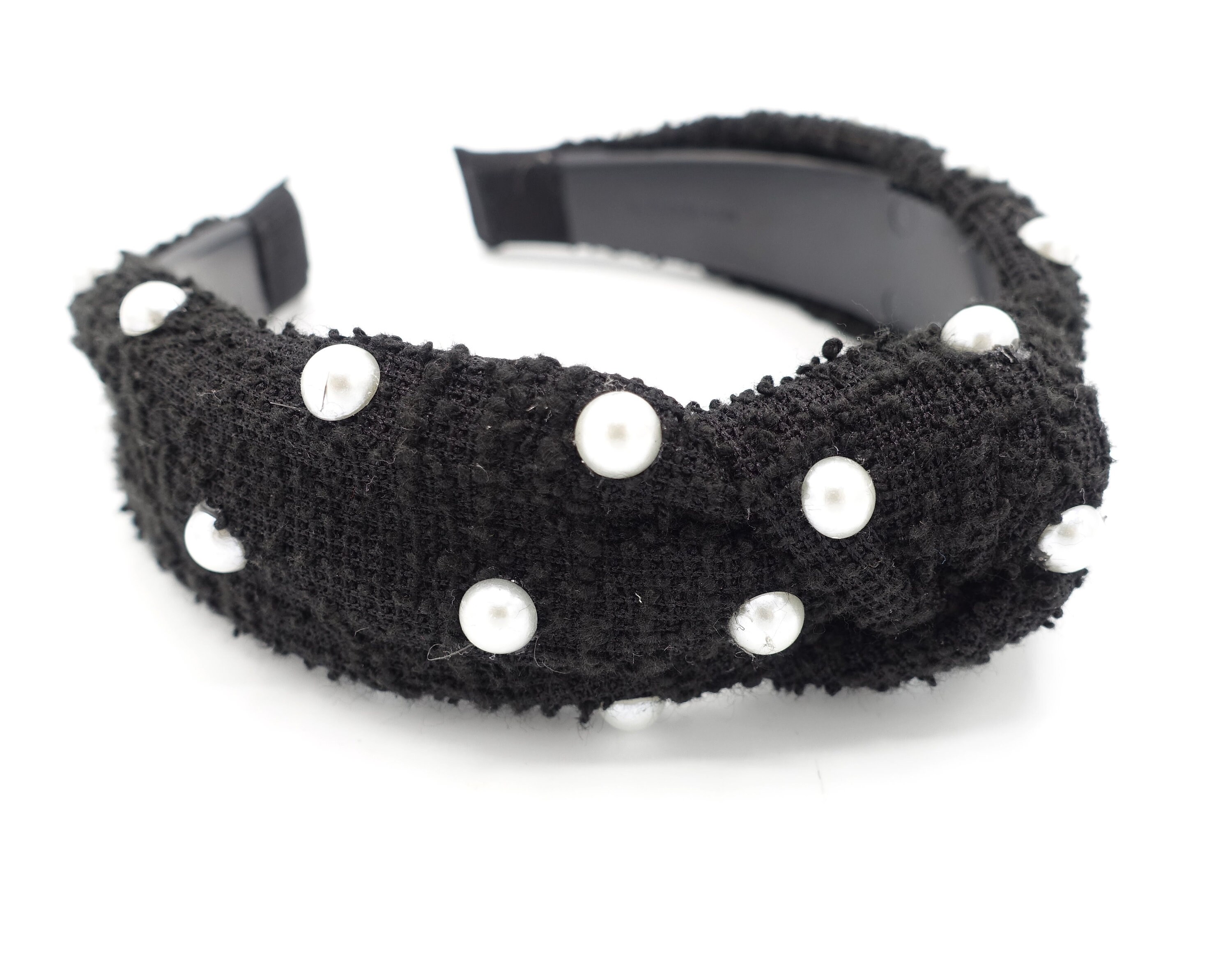 High Fashion Tweed Pearl Headband Embellished Knot Headband - Tweed Rhinestone Pearl (Christmas) main image 2