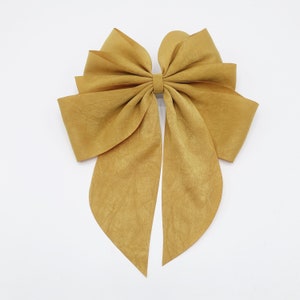 Pleated Crinkle Fabric Tail Hair Bow - French Barrette