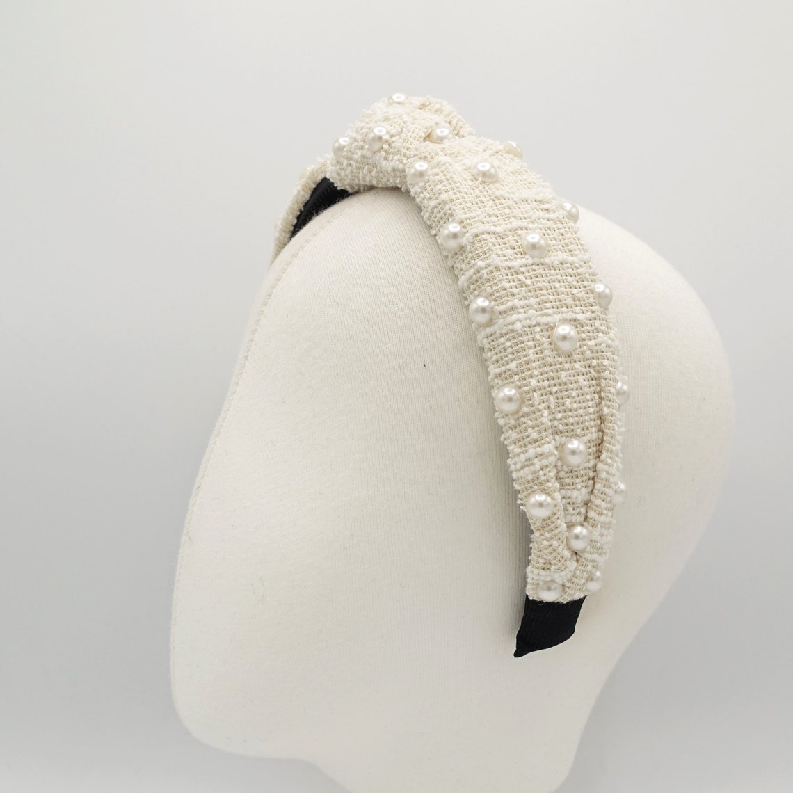 Handmade Cotton Elastic Pearl Headband 03