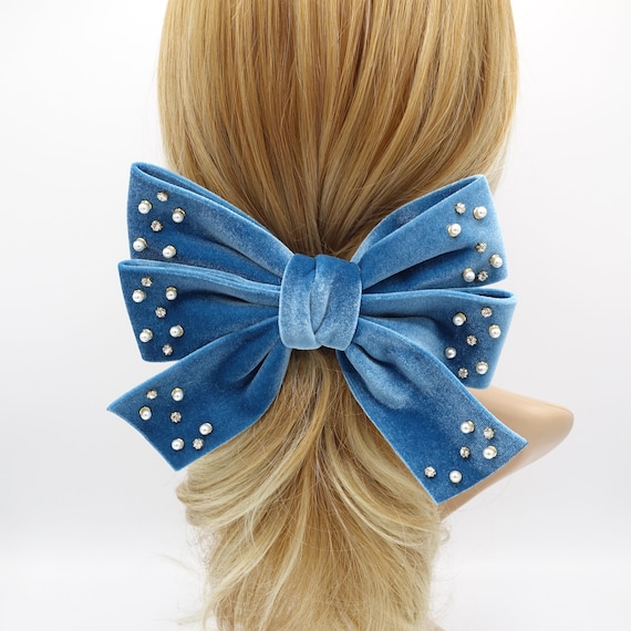 velvet hair bows for women, velvet hair bow, rhinestone hair bow