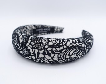 Paisley Lace Padded Headband, Black Floral Statement Hairband, Wedding Guest Accessory