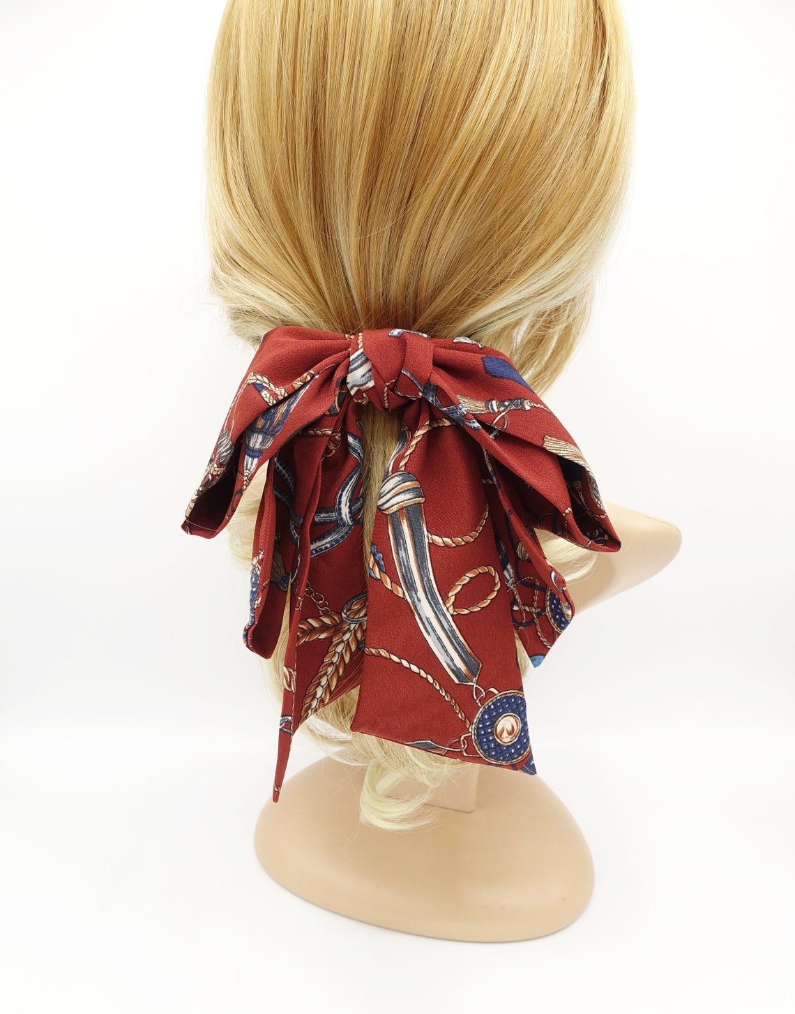 Tassel Chain Print Layered Droopy Tail Bow French Barrette Retro Style ...