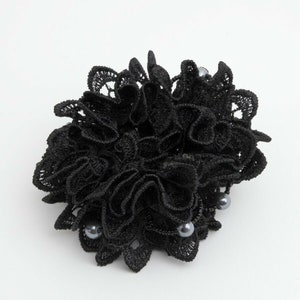 lace sleek pearl ball beaded scrunchy woman elastic hair ties scrunchies Black
