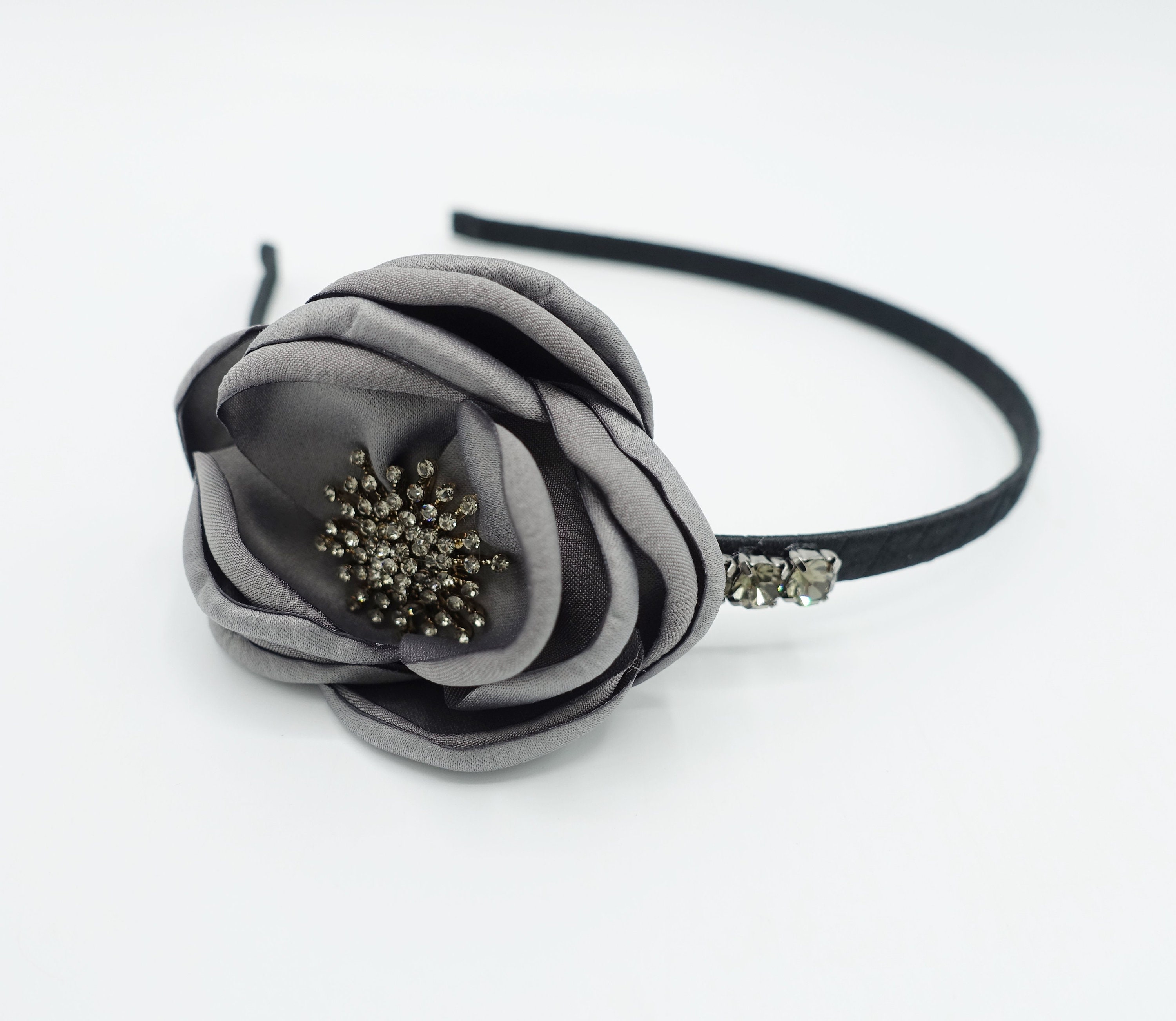 Fascia Per Capelli Larga Con Fiore In Pelle E Cristalli – Cerchietto Imbottito Con Strass, Accessorio Elegante Per Donna, Regalo Perfetto - 3