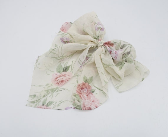 Boho Floral Print Layered Large Bow Hair Clip Big Bow Three Layer Hair Clips, Floral Printed Silver Plated  main image 4