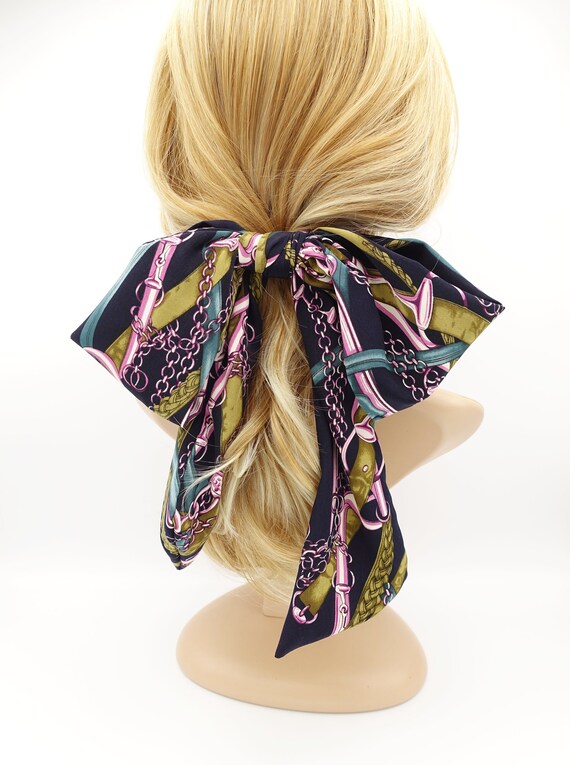 satin hair bow chain belt print hair accessory for women