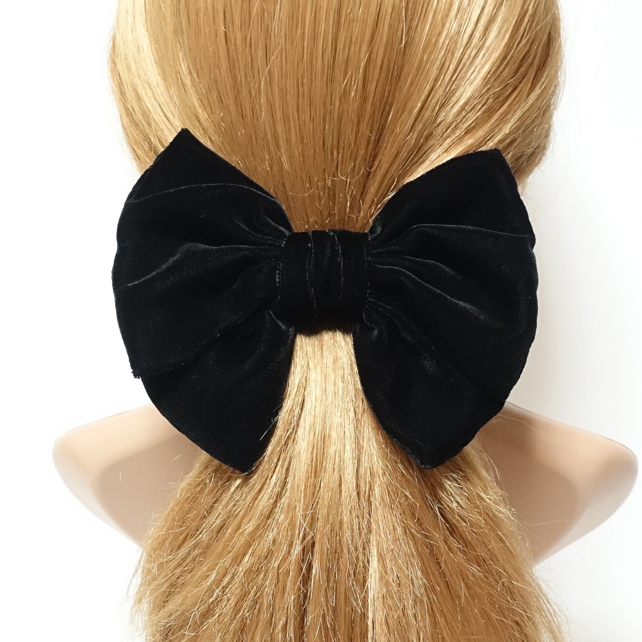 Black Silk Velvet Hair Bow Barrette Layered French Hair Etsy
