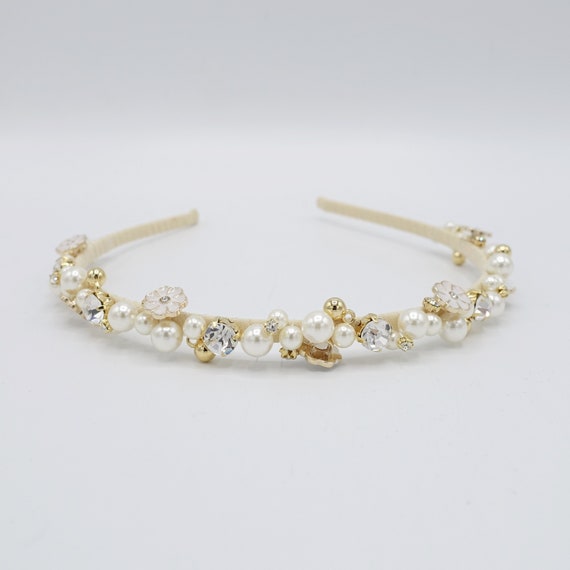 Elegant White Pearl Embellished Hairband Amazon.com : Atoden White Wide Top Knot Headband with Pearl  main image 3