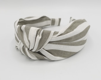 stripe headband linen blend knot hairband for women