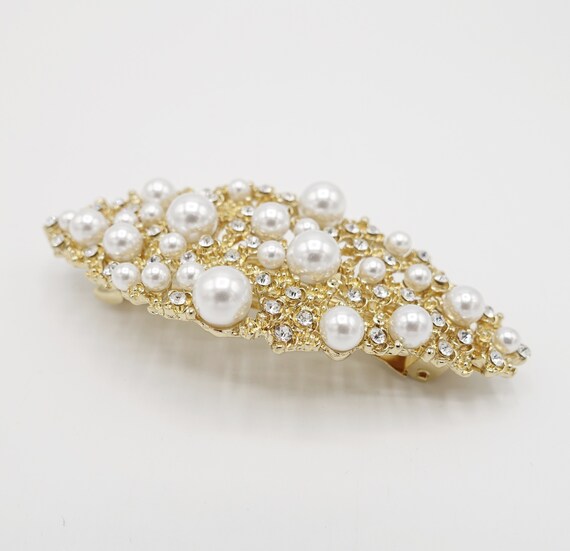 NEW HAIR ACCESSORIES:Hair barrettes with faux diamonds and pearls on gold tone Jeweled Hair Clips Set of Five – Teal Tiger Boutique main image 2