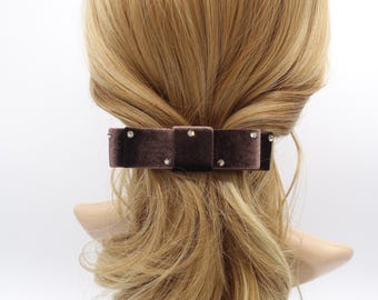 velvet hair bow, rhinestone attached, flat style
