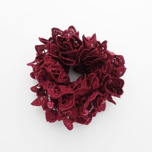 lace sleek pearl ball beaded scrunchy woman elastic hair ties scrunchies Red wine