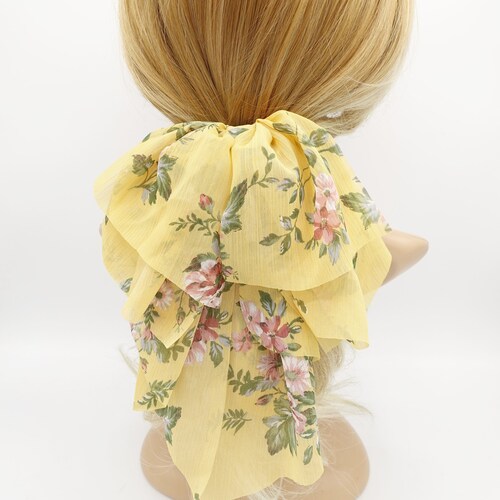 Crinkled Chiffon Floral Hair Bow for Women Etsy