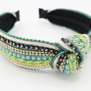 Diadema con nudo superior adornada con lentejuelas, perlas y diamantes de imitación