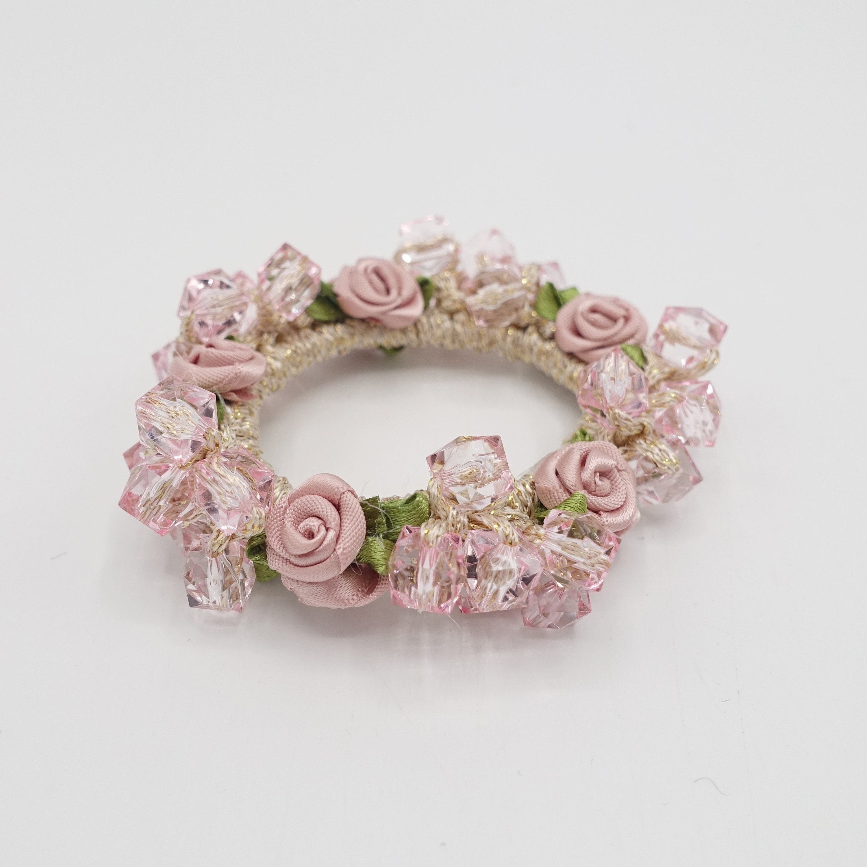 Mini Rose Acrylic Beaded Scrunchies Hair Elastic Scrunchie