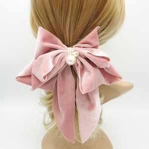 Accesorio para el cabello con lazo de terciopelo y perlas para mujer