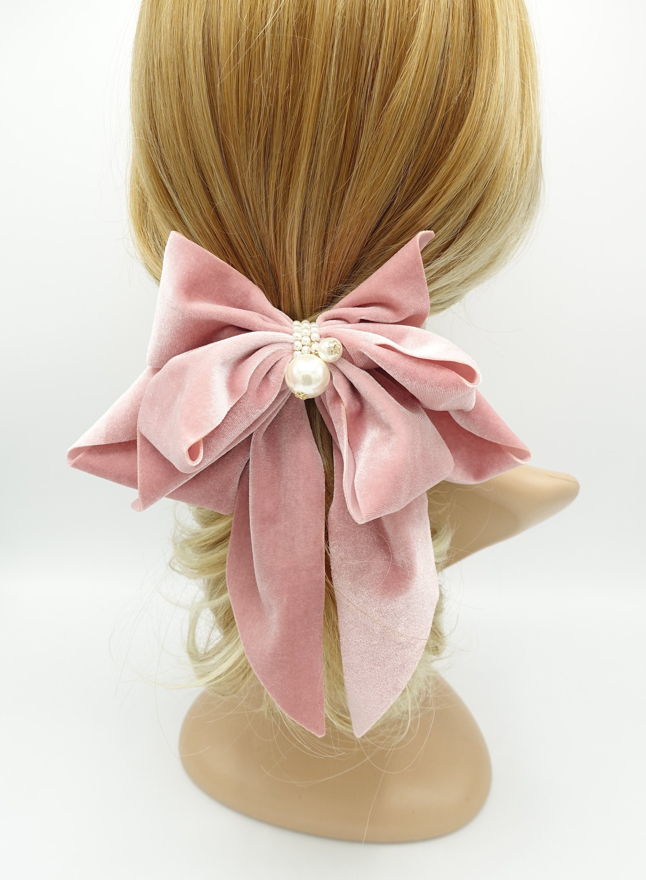 Velvet Hair Bow Pearl Embellished Hair Accessory for Women  display picture 2