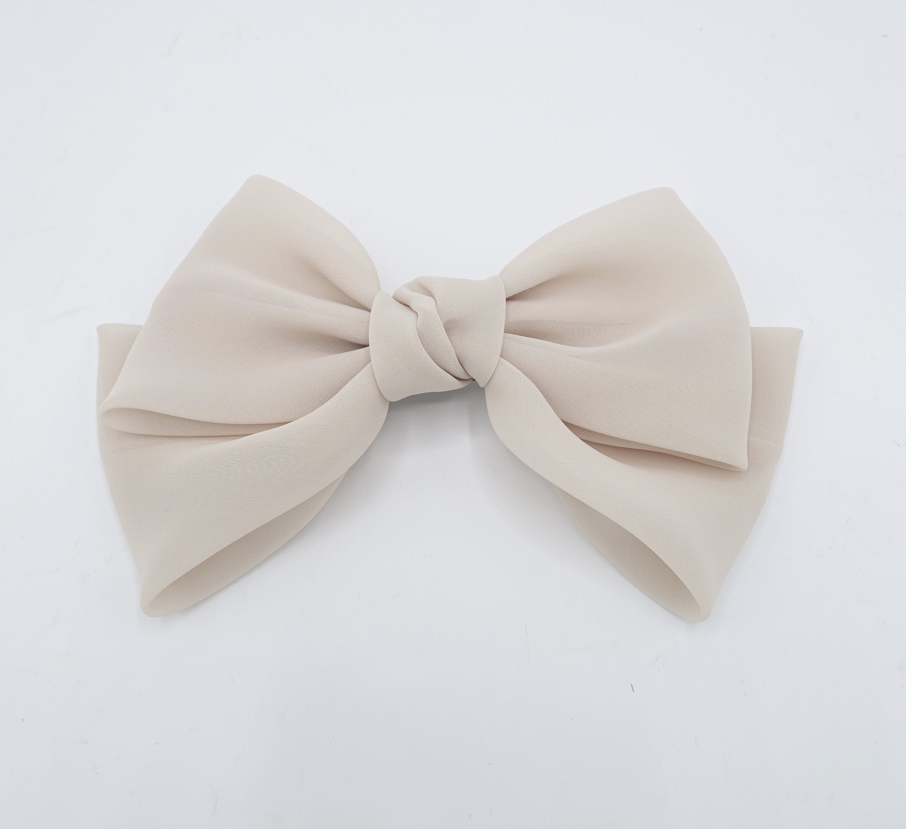 Vintage Taupe Sheer Chiffon Bow Hair Barrette Layered Cascading Chiffon Fabric Hair-Bow – My Lello main image 3