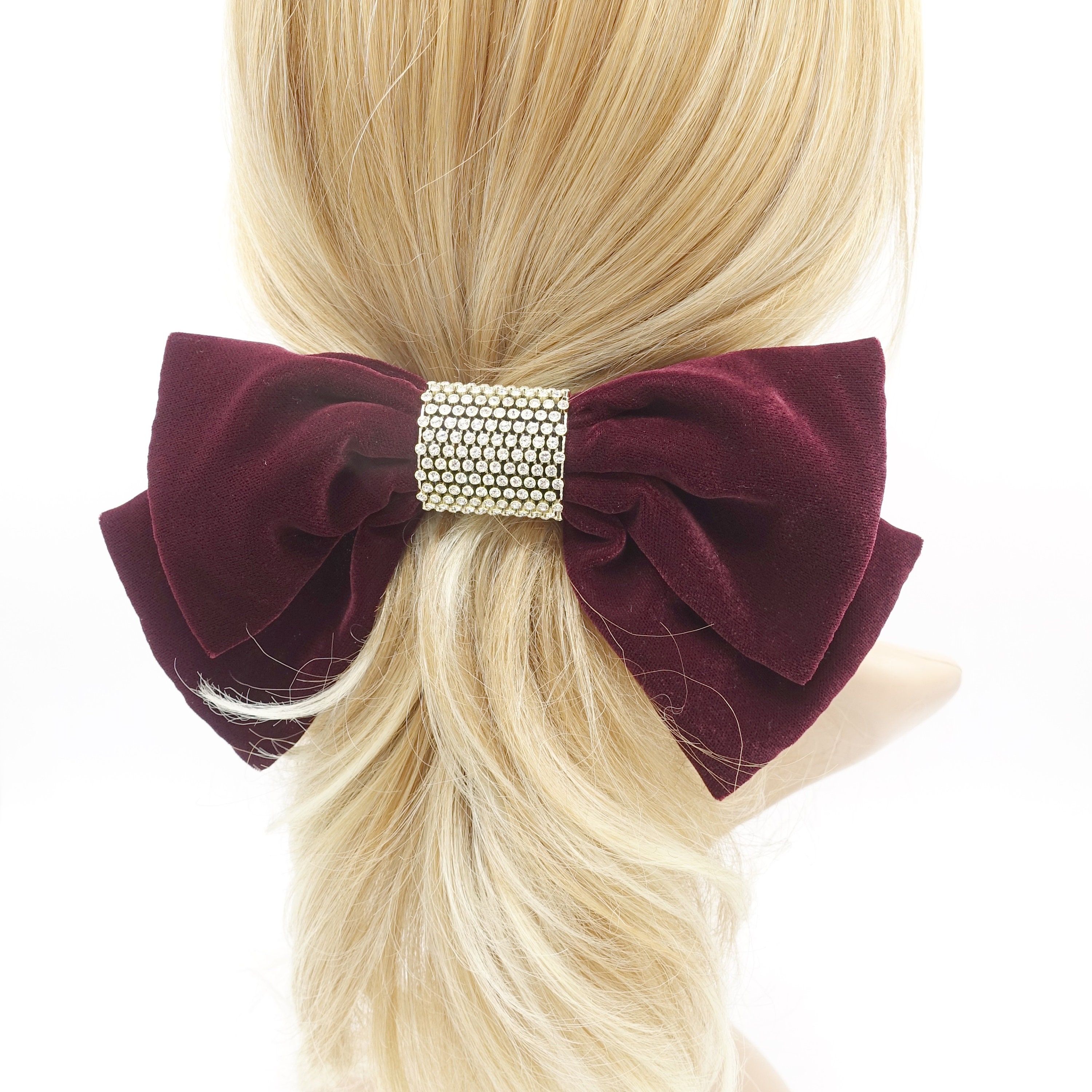 Rhinestone Embellished Velvet Hair Bow for Women - Etsy
