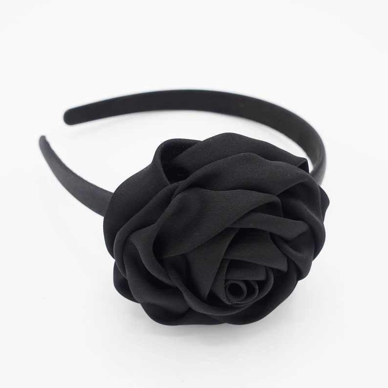 Satin Rose Decorated Black Satin Headband Flower Hairband | Etsy