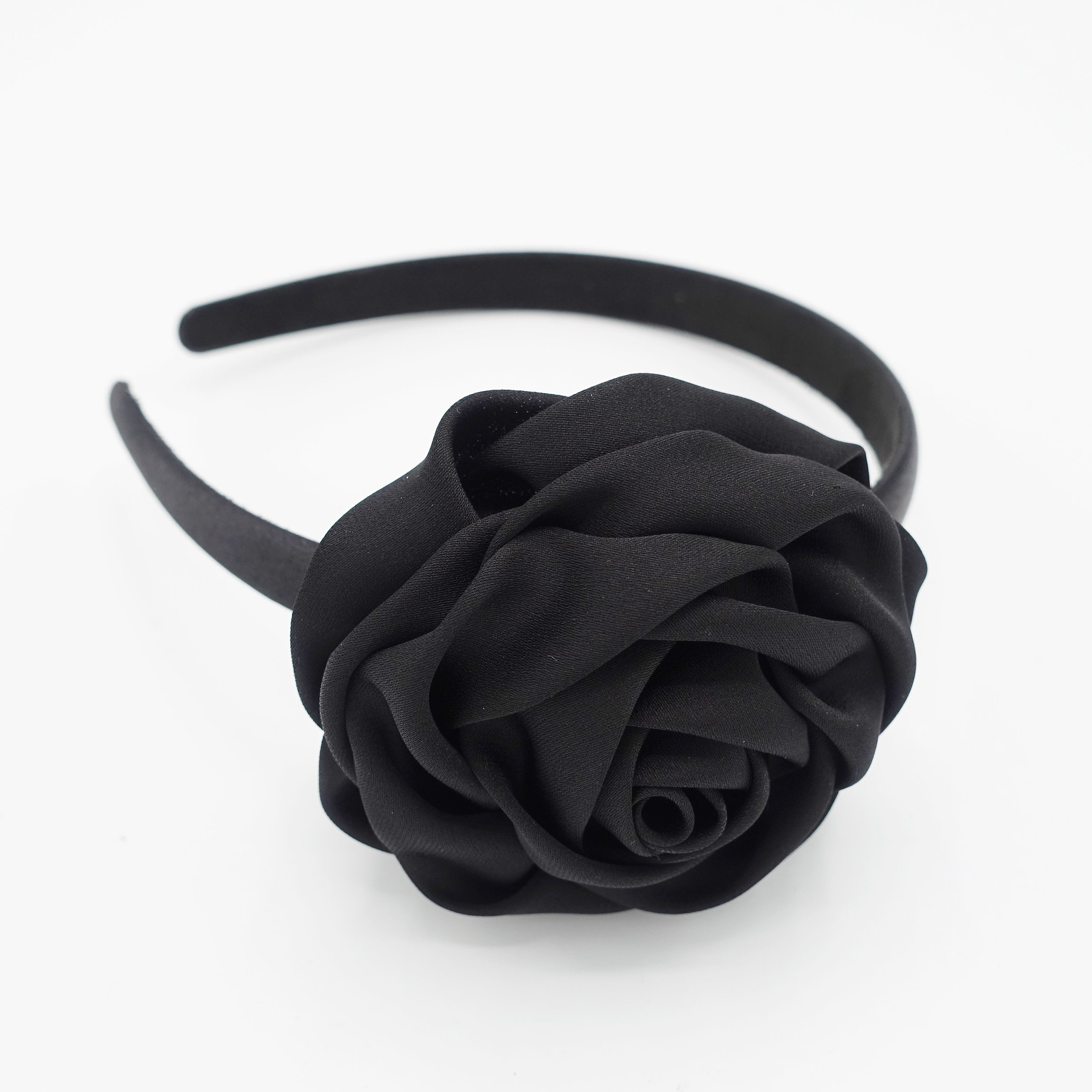 Satin Rose Decorated Black Satin Headband Flower Hairband  display picture 1