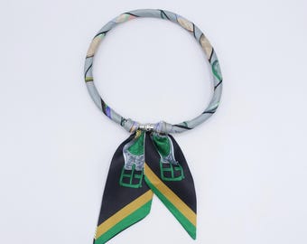 Buckle Print Scarf Necklace with Magnetic Closure, Handmade Soft Fabric Neck Scarf